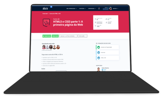 Notebook acessando curso de HTML e CSS na Alura
